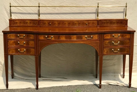 20TH C FEDERAL ANTIQUE STYLE BAKER SIDEBOARD IN MAHOGANY WITH BRASS GALLERY Cover