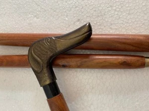 Antique Style Designer Brass Dog Head Handle WOODEN Walking Stick Cane Style New - Picture 1 of 8