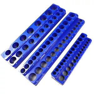 3 pcs 1/2 3/8 1/4-in Metric Blue Magnetic Socket ABS Organizer Socket Holder - Picture 1 of 12