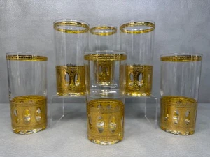 Set of 6 MCM Culver 22kt Gold Antigua Highball Glasses Barware - Picture 1 of 11