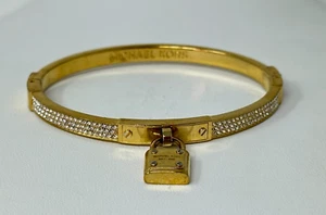 MICHAEL KORS Goldtone Clear Pave Crystal Hinged Bangle Bracelet with Lock - Picture 1 of 10