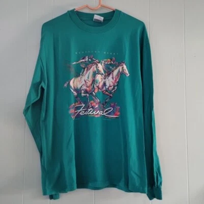 Vintage Kentucky Derby Long sleeve T shirt Teal Horse Race Tee Large 98 97 Hanes - Image 1 of 4