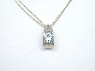 Authentic 14k White Gold Pendant, Cushion cut Aquamarine,  March birthstone - Image 1 of 4