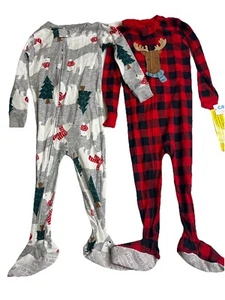Carters Holiday Pajama 2 Piece Footed Zippered Set 2t Reindeer And Polar Bear - Picture 1 of 9