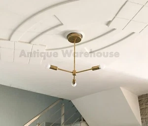 Mid Century Brass Antique 3 Arms Atomic Sputnik Ceiling E14 Light Home Decor - Picture 1 of 4