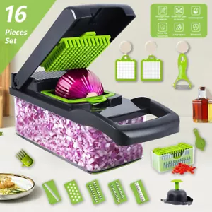 Acero Inoxidable Picador De Verduras Cebolla Vegetales Cortadora Cortador 16en 1 - Bild 1 von 16