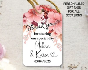Rosa Blumen personalisiert Hochzeit Gastgeschenk Danke Geschenkanhänger Etiketten Anhänger 012 - Bild 1 von 3