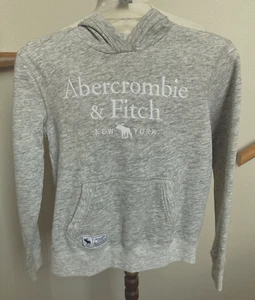 ABERCROMBIE KIDS-L/S-GRAY-LOGO HOODED SWEATSHIRT-COTTON/POLY BLEND-11/12-EUC - Picture 1 of 4