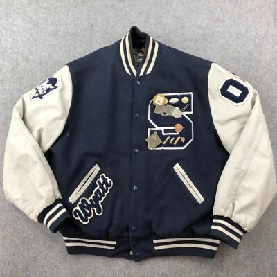 Винтажный Letterman куртка мужская XL синий Sault синий дьяволов булавки вышитая нашивка - Изображение 1 из 4