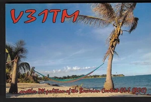 QSL CARD"V31TM,Mike Peters,View of Beach Front,05,BCC",Placencia,Belize(Q6567) - Picture 1 of 2