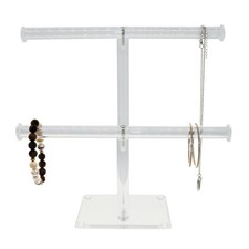 2 Tier Acrylic Necklace Holder, Clear Bracelet Display Jewelry Stand