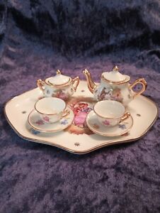 Miniature Dollhouse Porcelain Tea Set With Serving Tray Limoges France