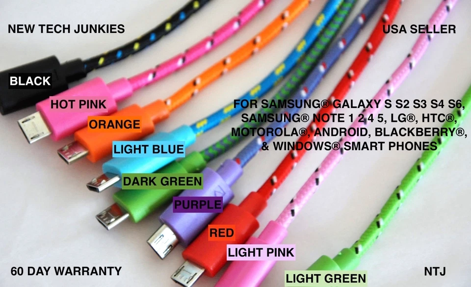 3ft Braided Micro USB power cord Charger Cable for samsung galaxy s4 s6+ s7 HTC - Image 1 of 4