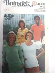 Hooded Sweatshirt Hoodie Top 14 Butterick 4668 Sewing Pattern UC VTG - Picture 1 of 5