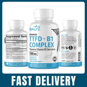 "TTFD Thiamine B1 Supplement 100mg – 60 Servings with Benfotiamine & Support " - Picture 1 of 9