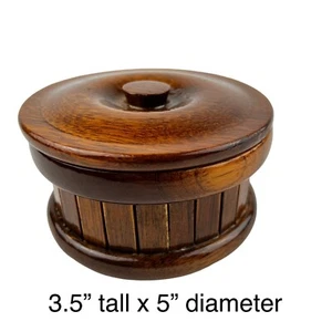 Handcrafted Wooden Round Trinket Box 5" Diameter Lidded Hard Wood Glossy Finish - Picture 1 of 11