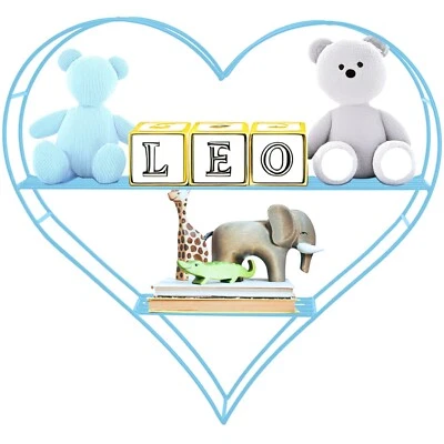 Heart-Shaped Floating Bookshelf – Blue Double Tiered Bookcase 24IN X 24IN X 4IN - Image 1 of 4