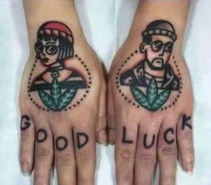 Tatuaje temporal parejas hipster BUENA SUERTE una vez mujer hombre dopa porro marihuana - Imagen 1 de 2