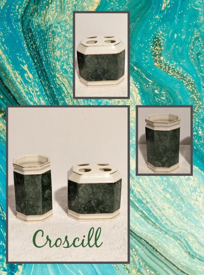 Набор аксессуаров для зубной щетки и тамблера Croscill Carrara зеленый и золотой мрамор - Изображение 1 из 1