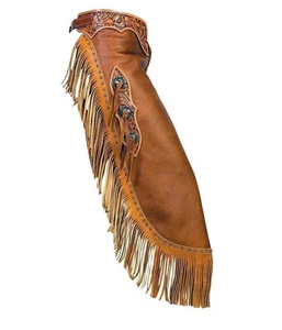 Custom Made Western Chinks Leather Chaps Fringes Tooled Yoke Buckle (FS) - Bild 1 von 6