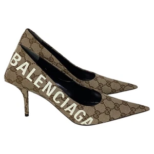 Balenciaga X Gucci Gg Monograma Cuchillo Cuadrado 80Mm Bombas En Lona Mujer Talla 37.5 - Imagen 1 de 9