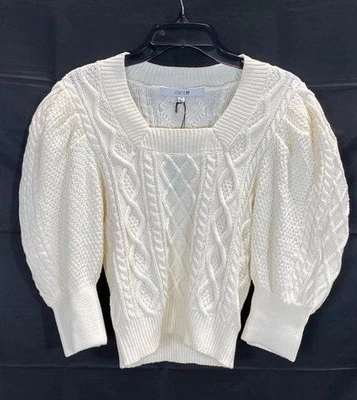 Joes Womens White Cable Knit Pullover Square Neck Puff Sleeve Blouse Size XS NWT - Image 1 of 4