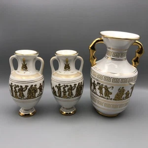 3er Set Vase weiß Urne Stern Handarbeit in Griechenland mit 24 Karat Golddruck - Bild 1 von 11