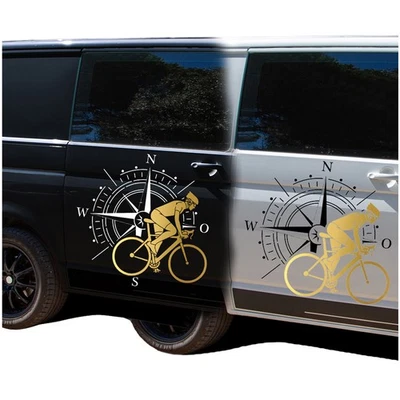 Aufkleber Kompass & Fahrrad 61x60cm Windrose Sticker Auto Wohnwagen KX072 - Bild 1 von 4