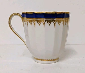 1790s Derby Puce Mark Pattern 127 Gilt & Cobalt Blue Ribbed Porcelain Cup - Picture 1 of 8
