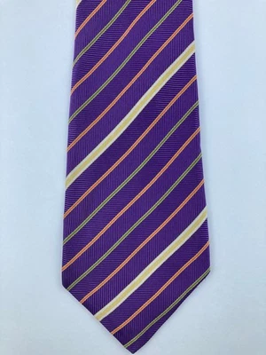 Corbata de seda Holland & Sherry diseñador de EE. UU. 62x4" rayas púrpura/multicolor usada en excelente estado #0017 Foto 1 de 3