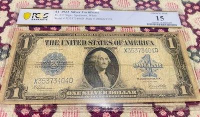 1923 SILVER CERTIFICATE $1 Fr#237 PCGS 15 FINE SPEELMAN/WHITE 🌟🌟🌟🌟 - Image 1 of 4