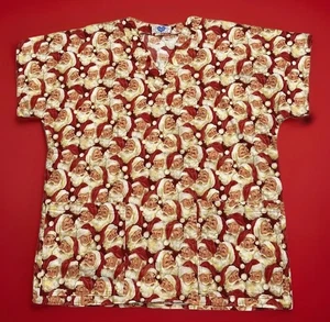 Made With Love Christmas Scrub Top Shirt Adult L Santa Medical Uniform - Picture 1 of 4