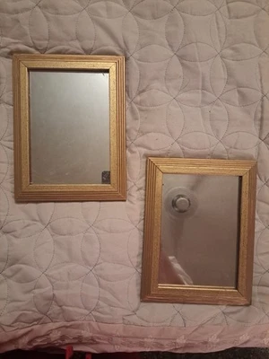 Set of 2 Gilded Small Wooden With Gold Overlay Framed Mirrors - Image 1 of 4