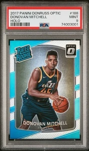 2017 DONRUSS OPTIC HOLO PRIZM #188 DONOVAN MITCHELL RC RATED ROOKIE PSA 9 - Picture 1 of 3