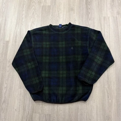 Vintage Nautica Sweater Men's Large Green Blue Plaid Fleece Crewneck 90s Grandpa - Image 1 of 4