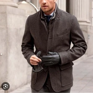 Herno Men's Wool Cashmere Blend Brown Tweed Coat Jacket Size XL - Picture 1 of 15