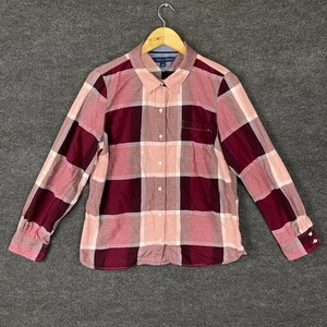 Tommy Hilfiger Womens Shirt L Pink Plaid Long Sleeve Button Up Cotton Casual - Picture 1 of 16