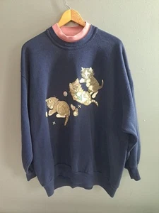 Vintage Sweatshirt Blue With Kitty Cats Playing Size 2X Day Breeze - Picture 1 of 7
