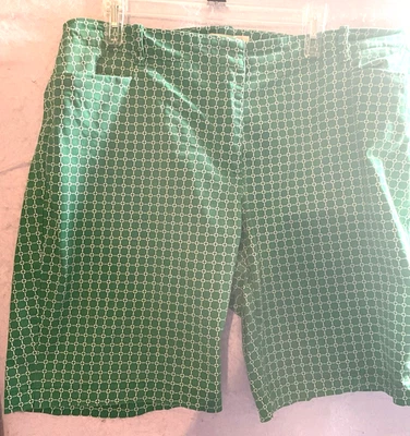 Pantalones Cortos Chinos Talbots Talla 16 Verde Blanco Geométrico Frente Plano Secciones Elásticas Foto 1 de 4