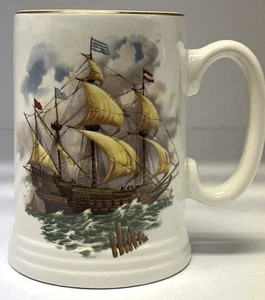 Vintage Lord Nelson Pottery Tall Ship Boat Mug Cup Stein Gold Rim Nautical - Picture 1 of 21