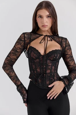 HOUSE OF CB 'Lisette' Black Lace Corset Top with Bolero/Size L-US(F)8-10/QA1959 - Image 1 of 4