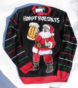 Maglione Babbo Natale Ubriaco Brutto Natale Birra Uomo Med Large Hoppy Holidays Offerta Nuovo - Foto 1 di 5