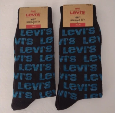 2 pares de calcetines Levi's para hombre corte regular talla EE. UU. 8-12 deletreados negros y azules nuevos Foto 1 de 4