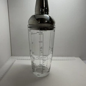 Large 10.5” Glass And Stainless Steel Cocktail Shaker With Various Drink Recipes - Picture 1 of 22