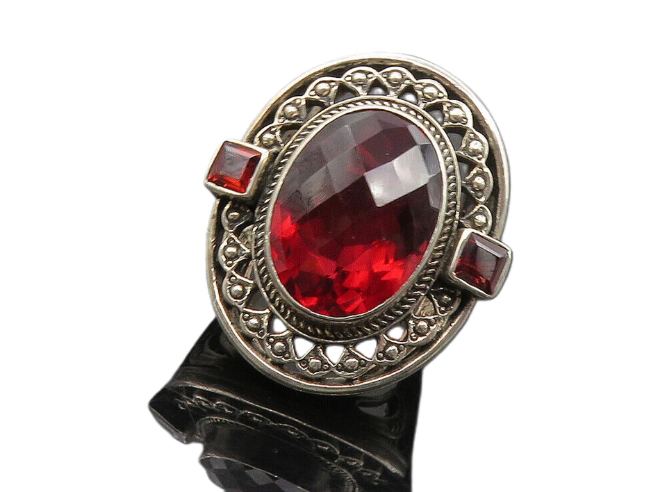 NICKY BUTLER 925 Sterling Silver  Vintage Red Topaz Cocktail Ring Sz 6  RG9041 - Image 1 of 4