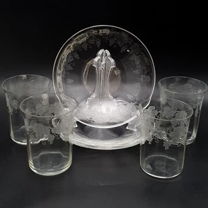 Antique 1920's American Engraved Optic Glass Tumblers And Plates Vintage USA - Picture 1 of 15