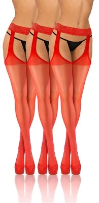 3 Stück Strumpfhalter Strumpfhosen Sexy 15 DEN Spitzenstrümpfe - Bild 1 von 4