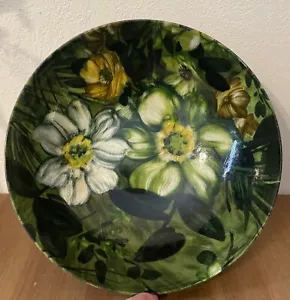 Ciotola vintage MCM fibra di vetro 11" verde floreale retrò vibrazioni terrose - Foto 1 di 5