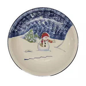 Thomson Pottery Snowman Platter Plate 12.5” Blue Dish Tray Round Winter Chrismas - Picture 1 of 9
