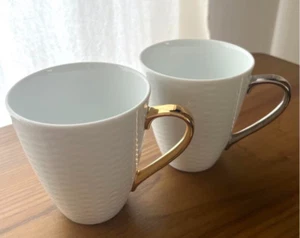 Noritake Ami Pair Mug Cups Silver & Gold set of 2 Fine Porcelain Japan New w/box - Picture 1 of 6